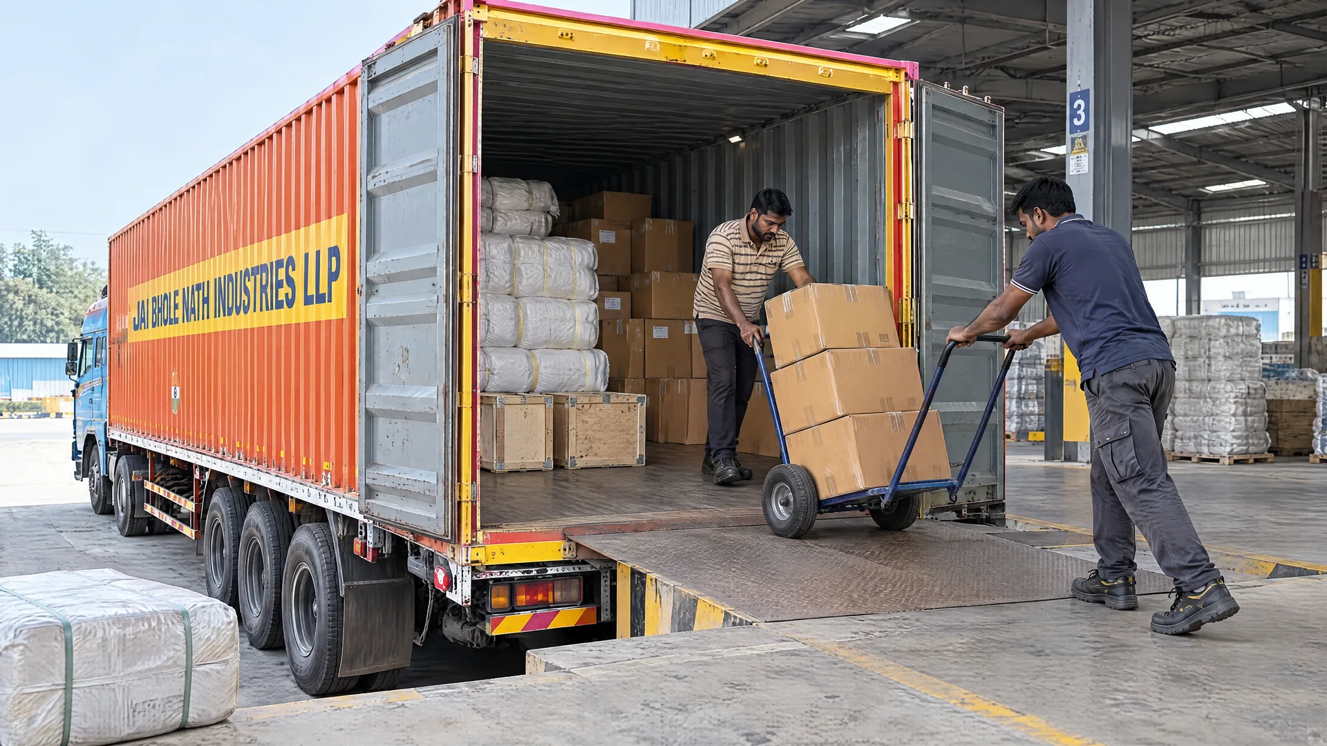 Illustrative rear loading of cartons and textile bales